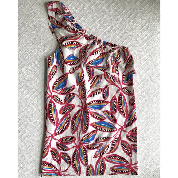 J. Crew Linen Blend Ruffle One Shoulder Floral Print Mini Dress Resort Summer - Picture 2 of 7